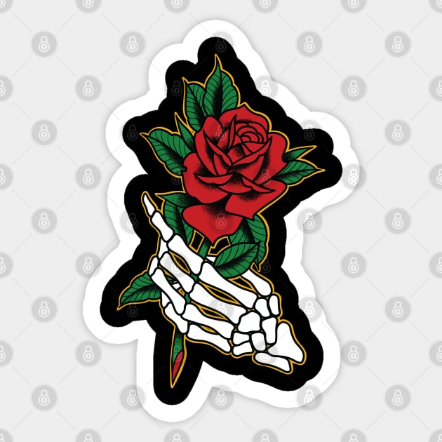 Skeleton Hand Holding Rose Sticker by Seven Relics